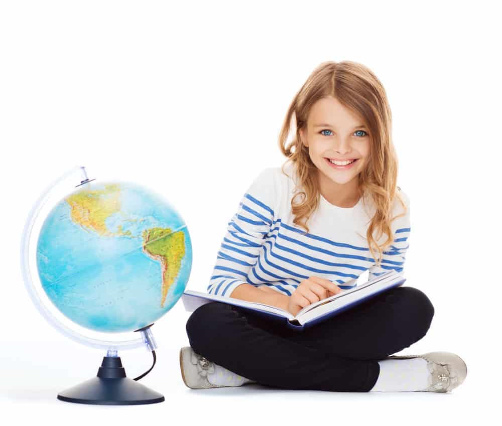 girl with globe and book